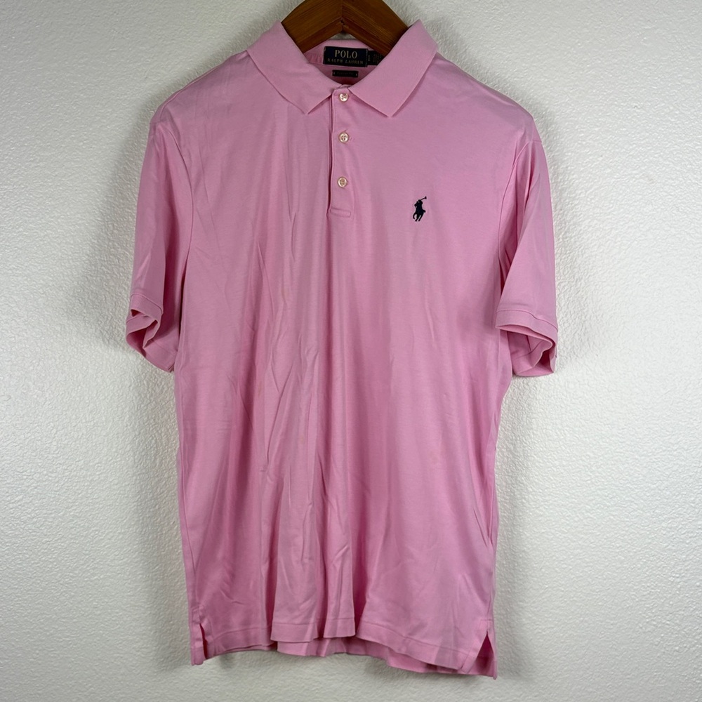Polo by Ralph Lauren Men’s Light Pink Short Sleeve Polo with Navy Logo